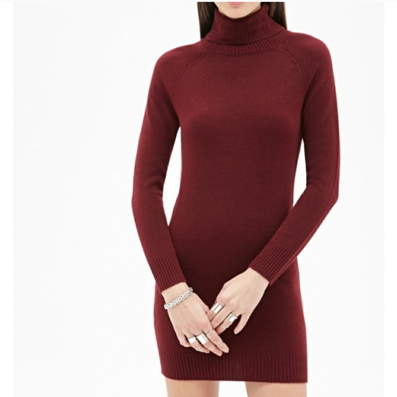 burgundy turtleneck sweater dress